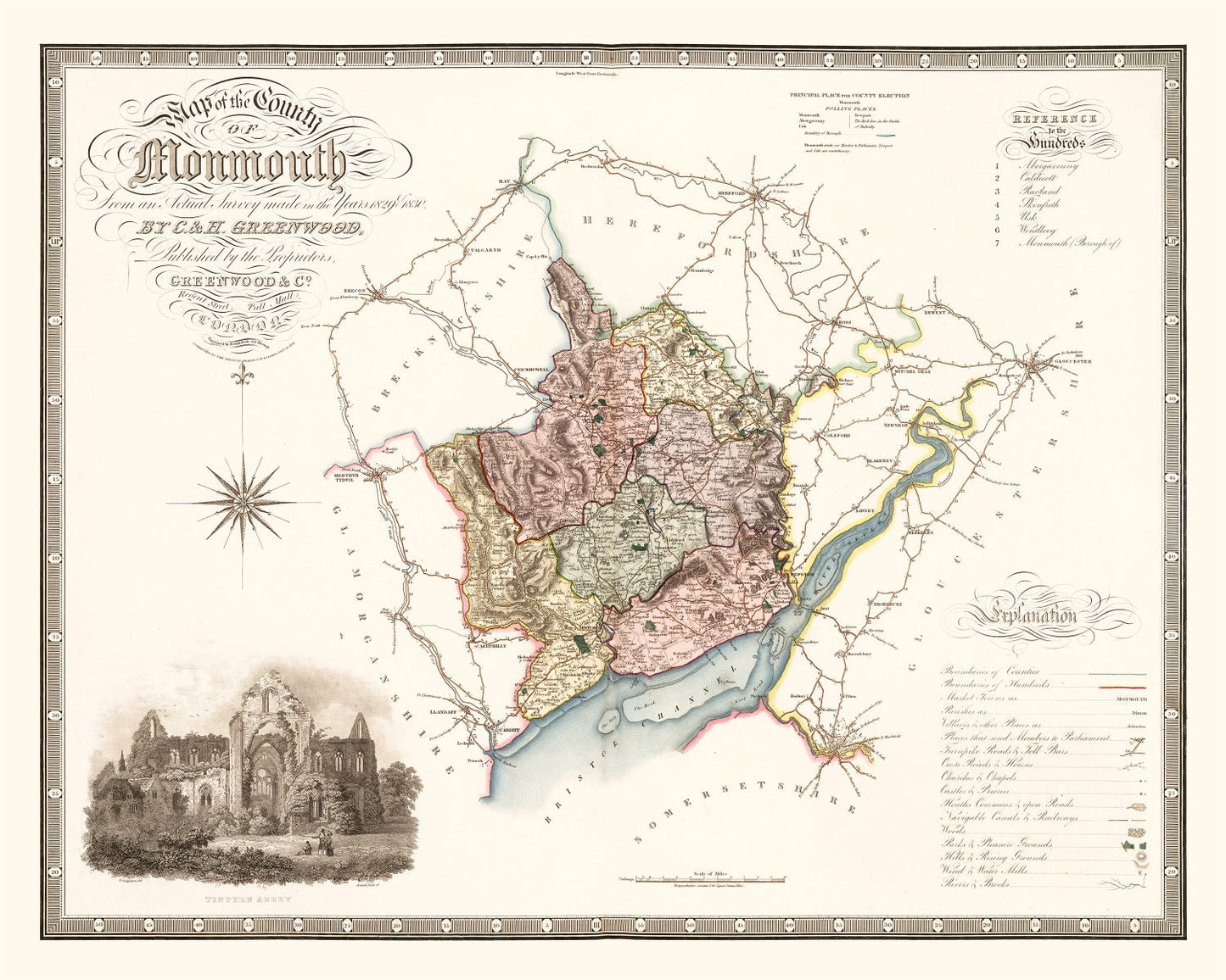 Vintage Map of Monmouth, Wales, 1831