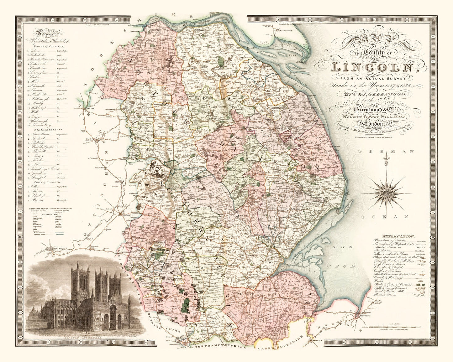 Vintage Map of Lincoln, England, 1831