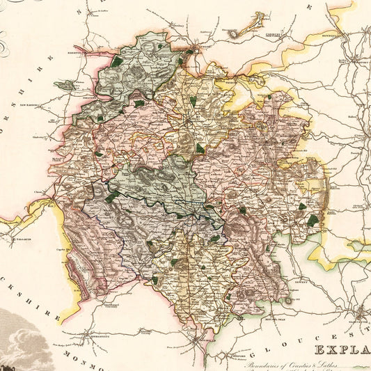 Vintage Map of Hereford, England, 1831