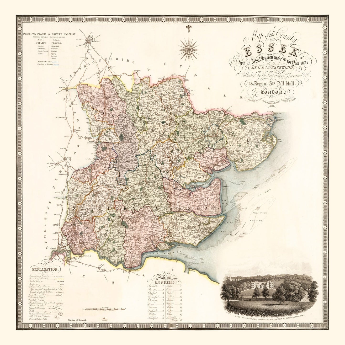 Vintage Map of Essex, England, 1831