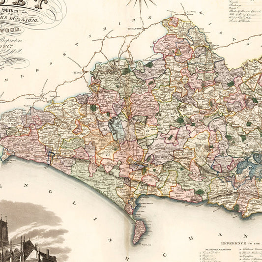 Vintage Map of Dorset, England, 1829