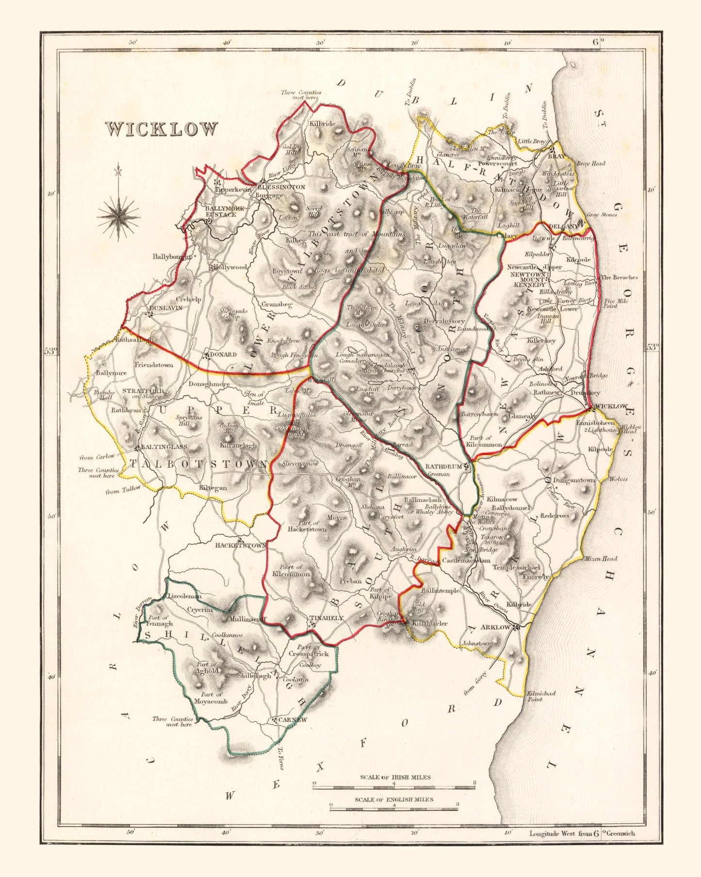 Vintage Map of County Wicklow, Ireland, 1846