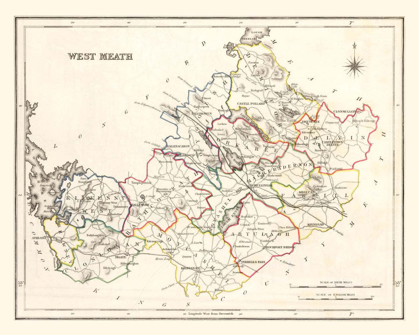 Vintage Map of County Westmeath, Ireland, 1846