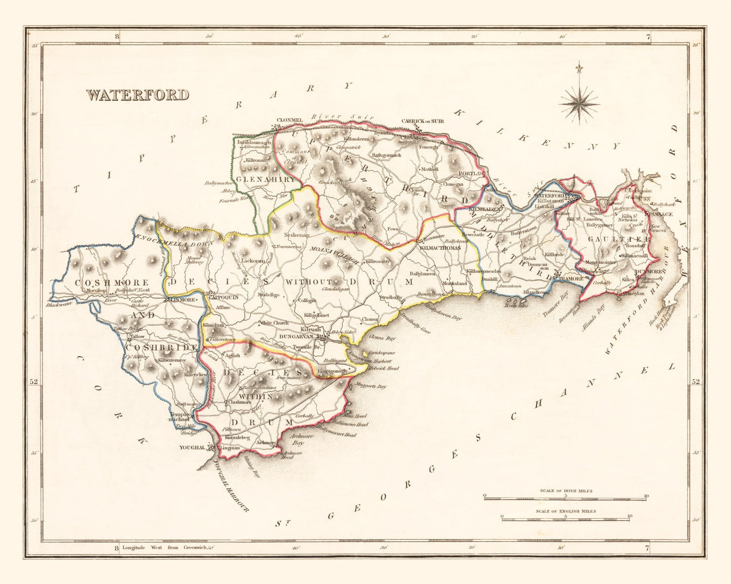 Vintage Map of Waterford County, Ireland 1846