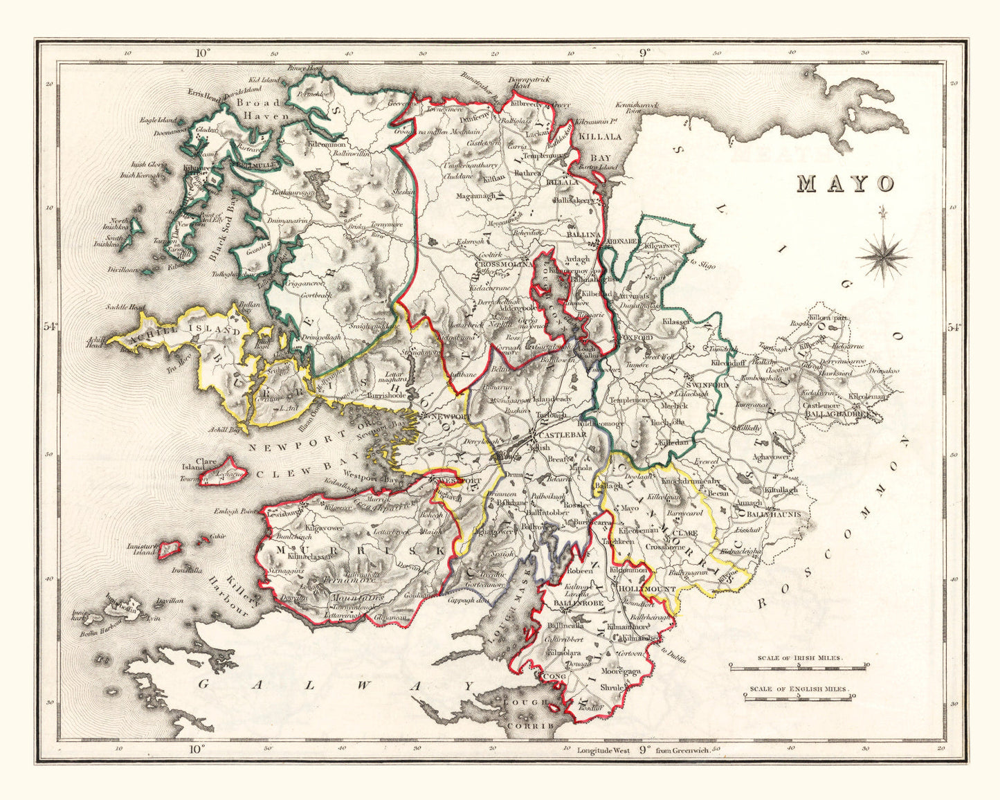 Vintage Map of County Mayo, Ireland, 1846