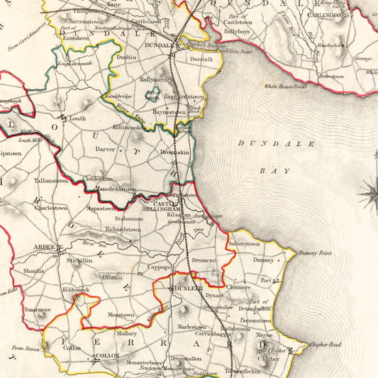Vintage Map of Louth County, Ireland, 1846