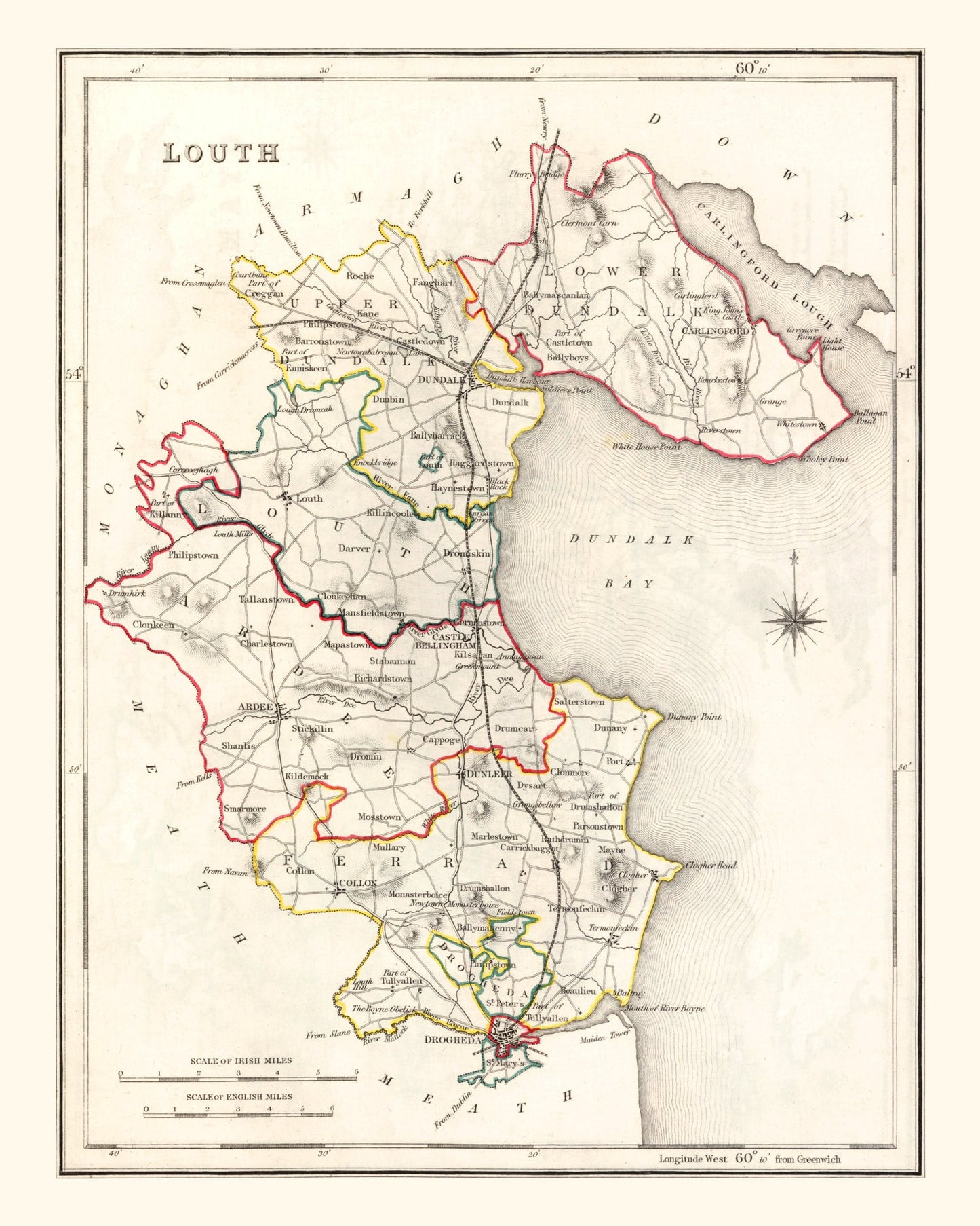 Vintage Map of Louth County, Ireland, 1846