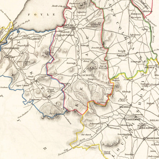 Vintage Map of Londonderry County, Ireland, 1846