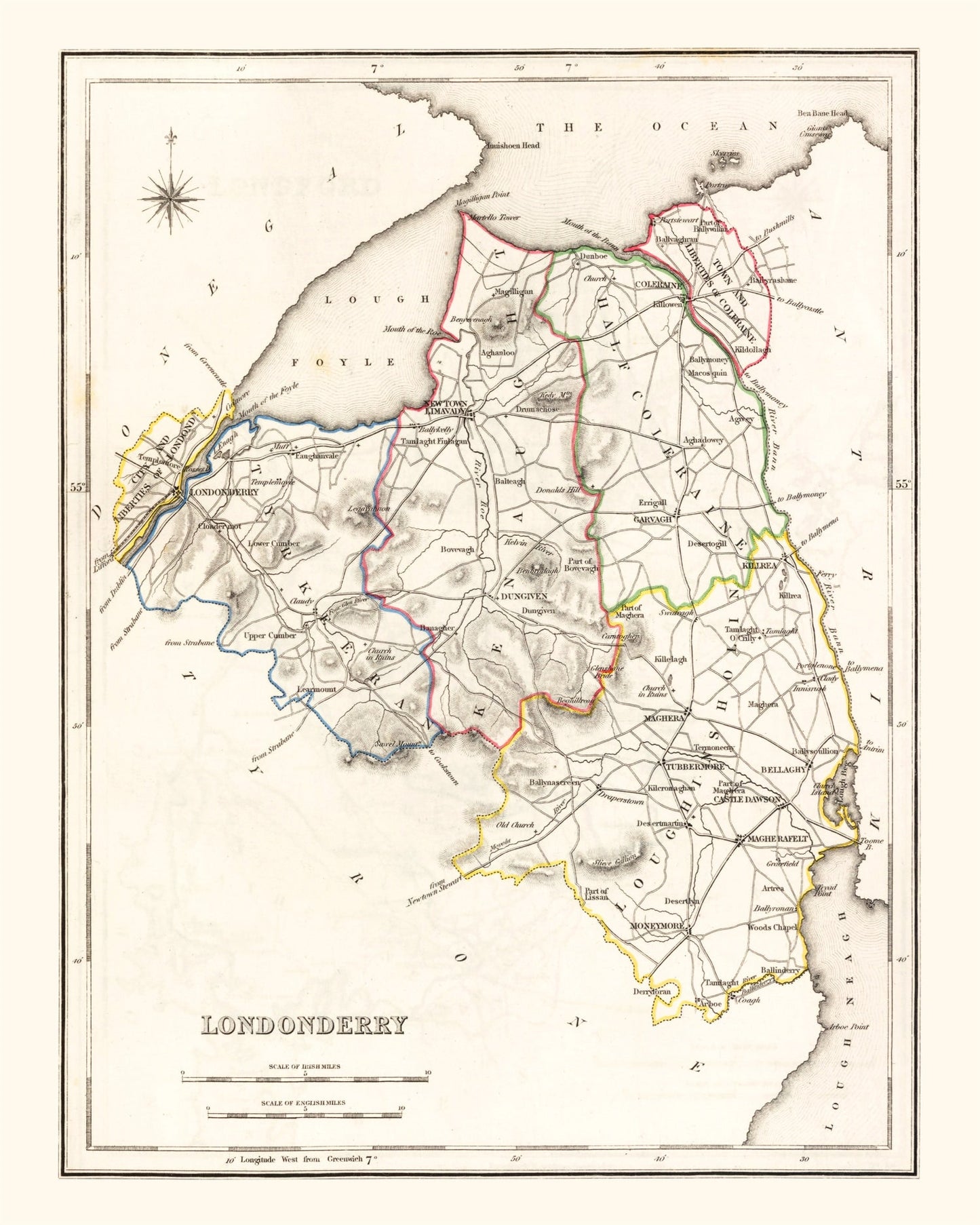 Vintage Map of Londonderry County, Ireland, 1846