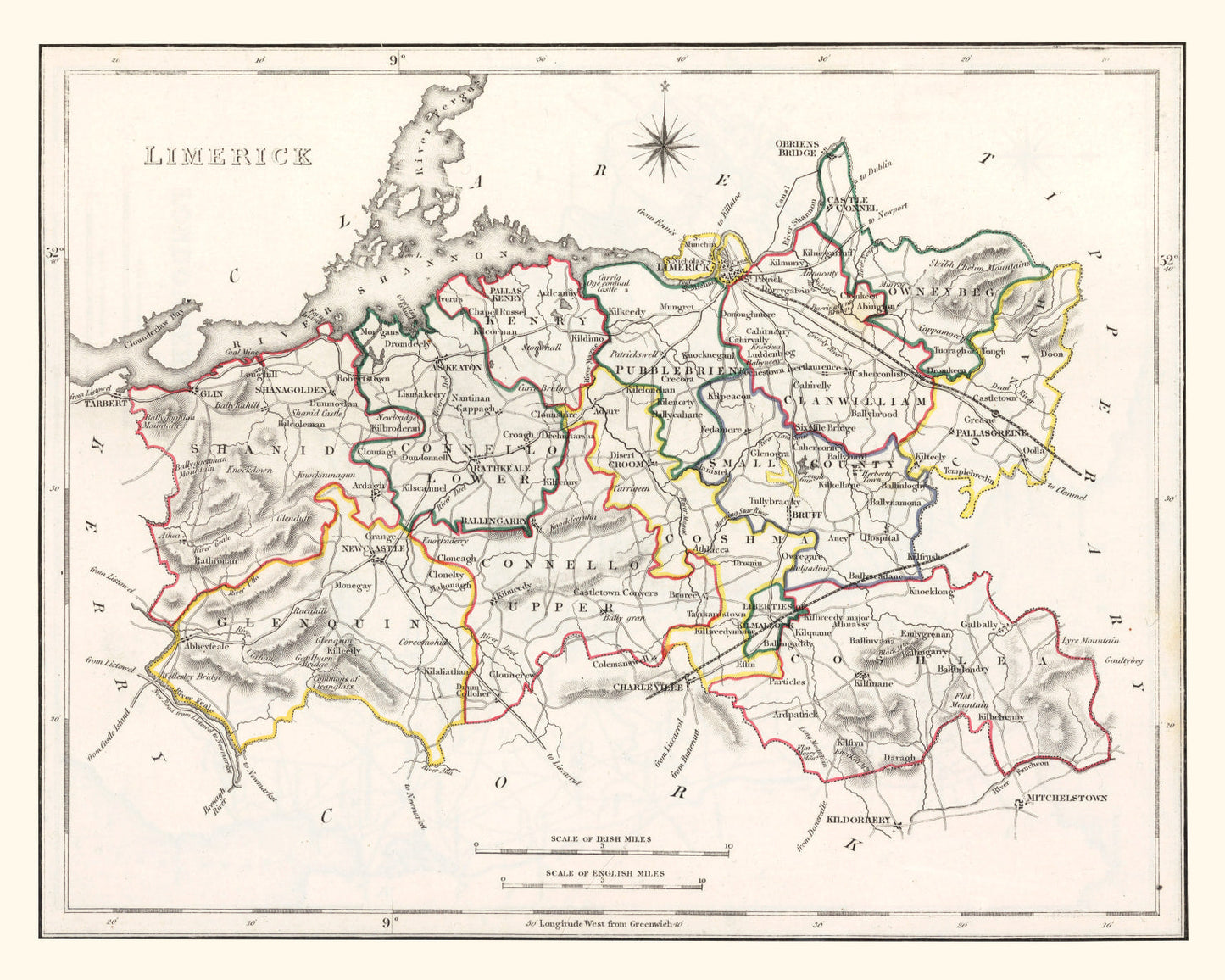 Vintage Map of Limerick County, Ireland, 1846