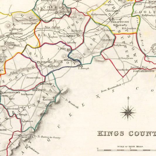 Vintage Map of Kings County, Ireland, 1846