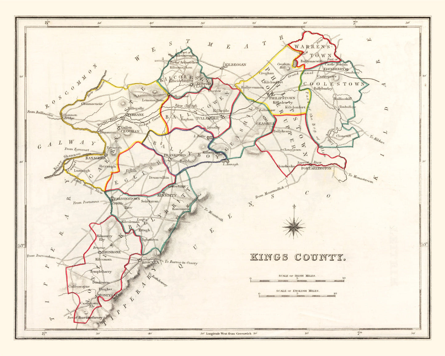 Vintage Map of Kings County, Ireland, 1846