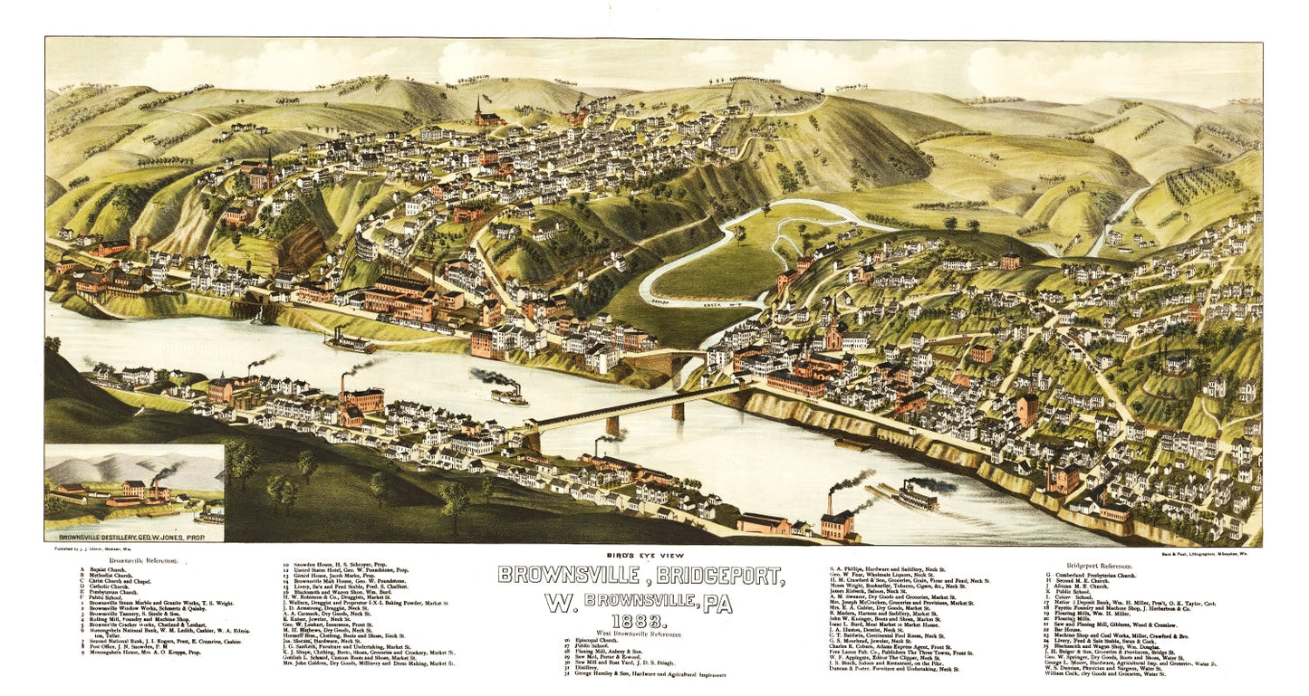 Vintage Map of Brownsville, Pennsylvania, 1883