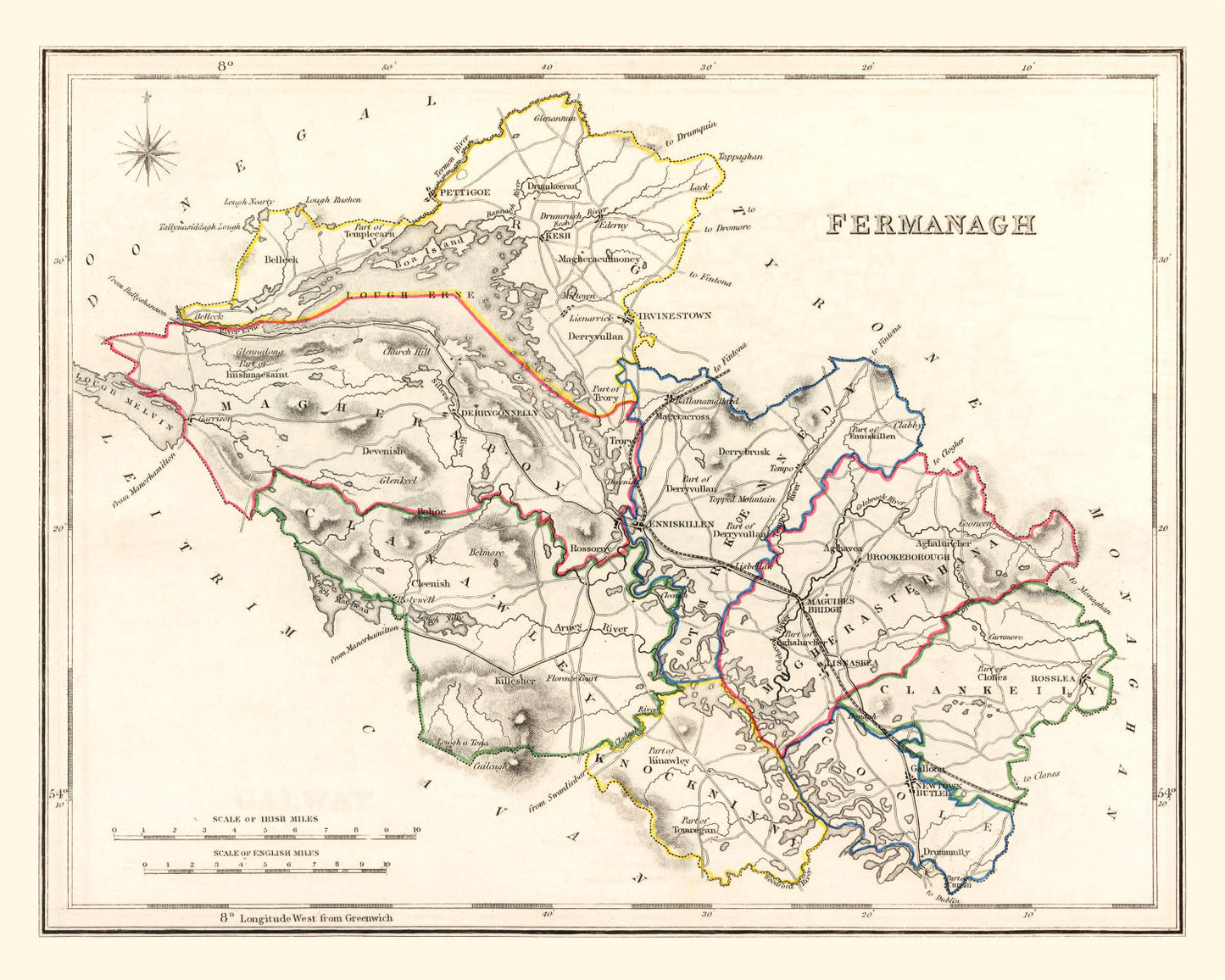 Vintage Map of Fermanagh County, Ireland, 1846