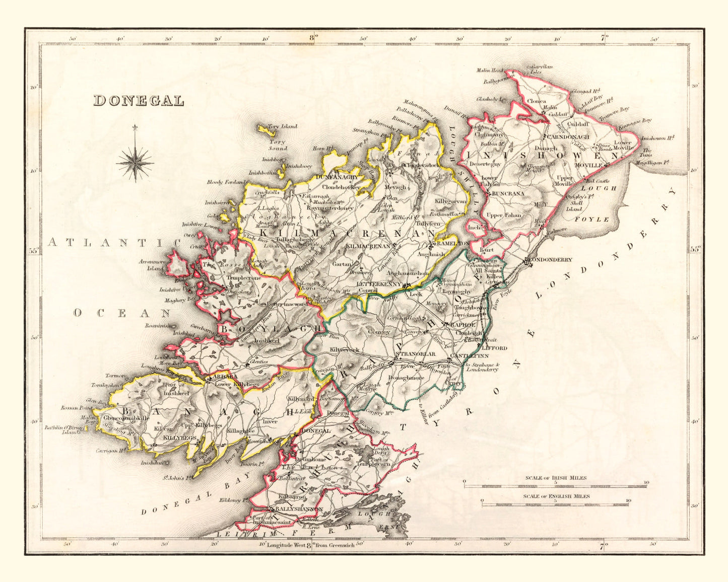 Vintage Map of Donegal County, Ireland, 1846