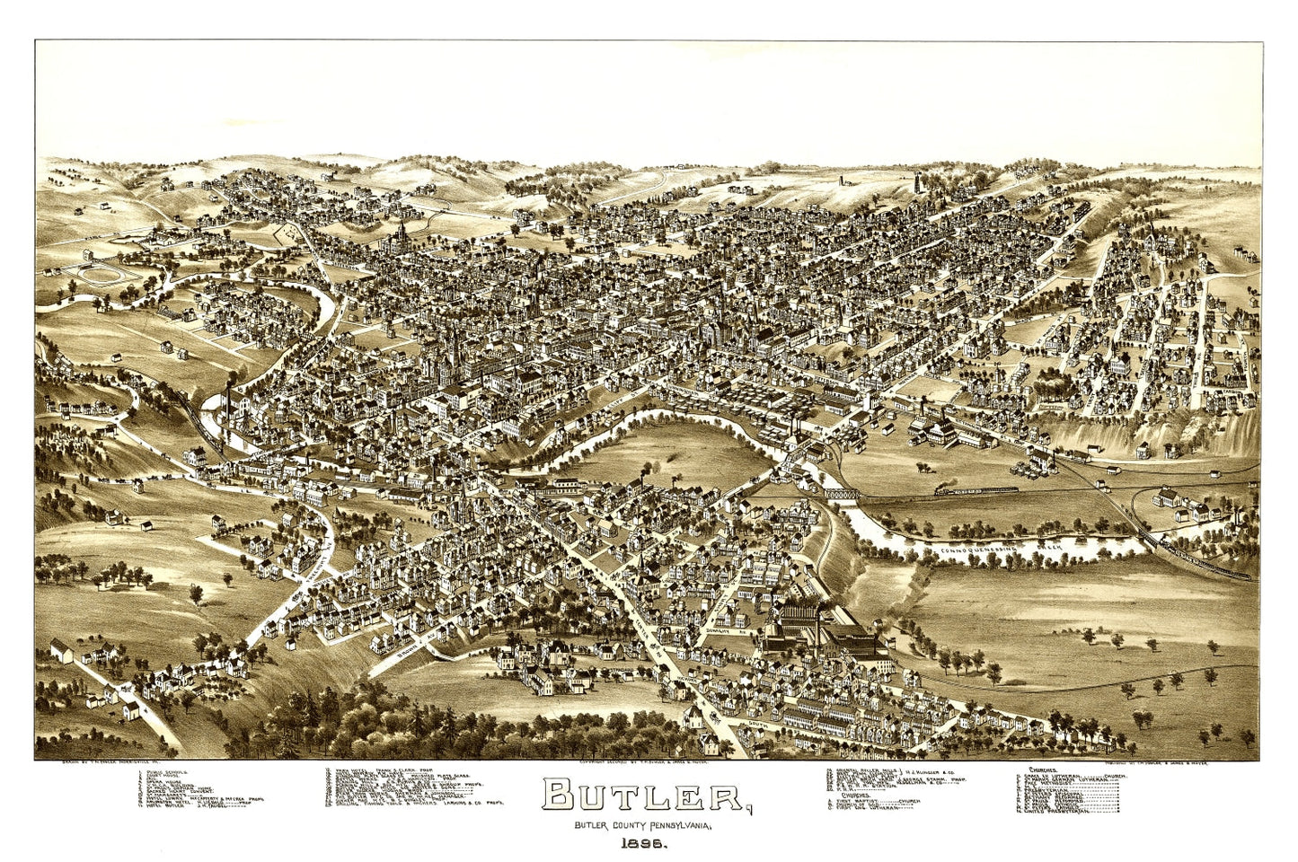 Vintage Map of Butler, Pennsylvania, 1896 Wall Art