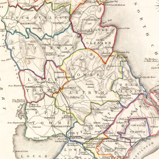 Vintage Map of County Antrim, Ireland, 1846