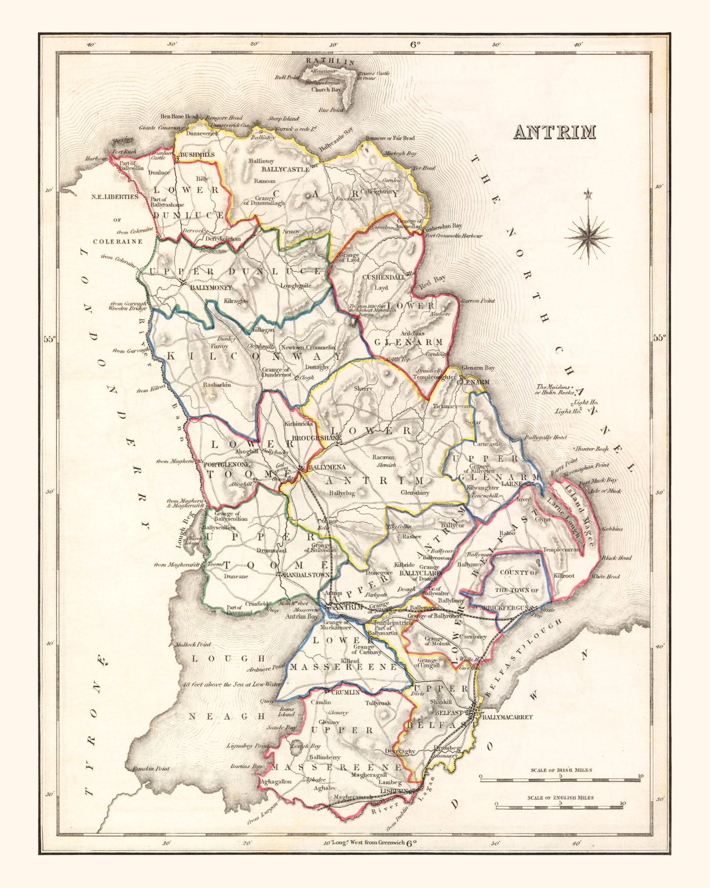 Vintage Map of County Antrim, Ireland, 1846