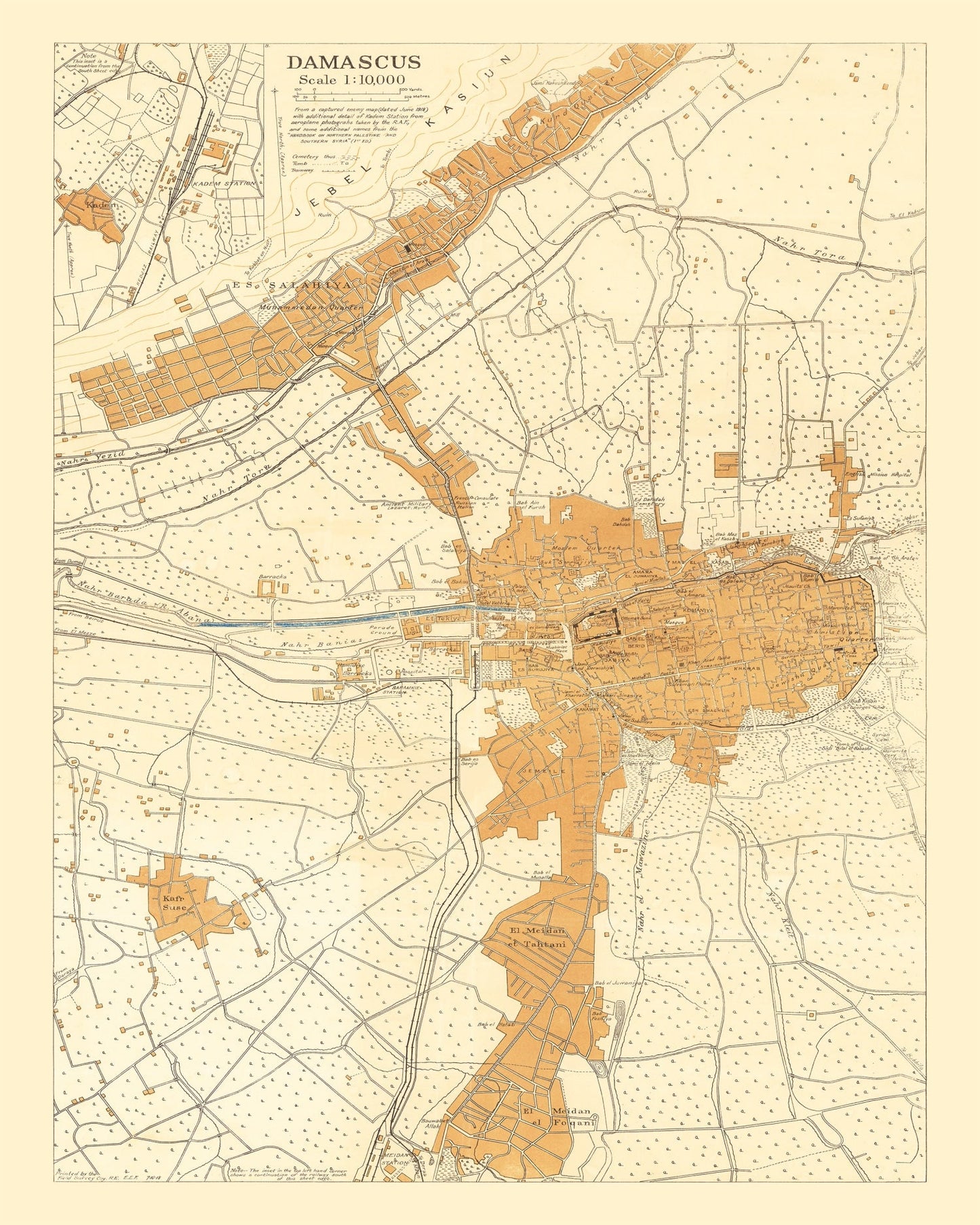 Vintage Map of Damascus, Syria, 1918