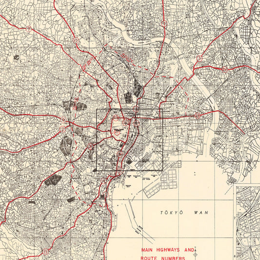 Vintage Map of Tokyo, Japan, 1945