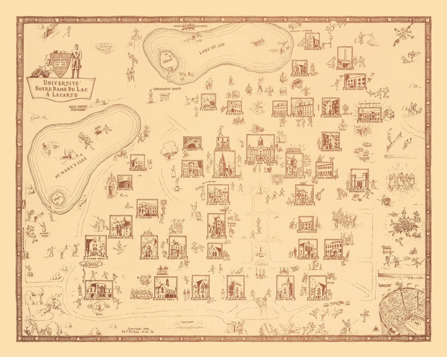 Vintage Map of University of Notre Dame Area, 1938
