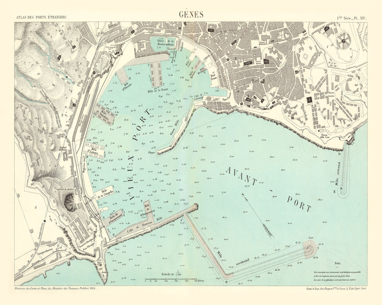Vintage Map of Genoa, Italy, 1884