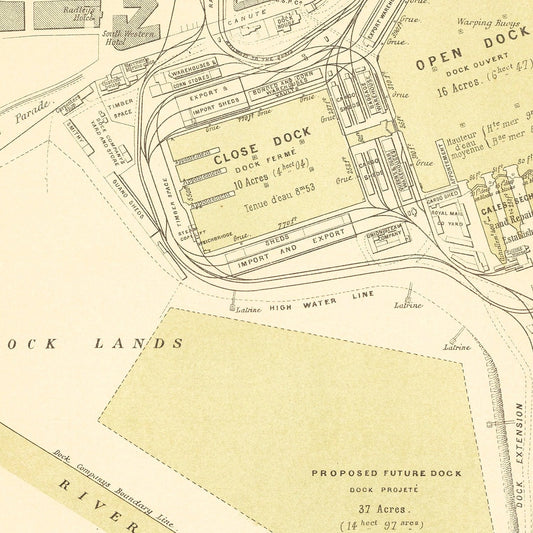 Vintage Map of Southampton, England, 1884