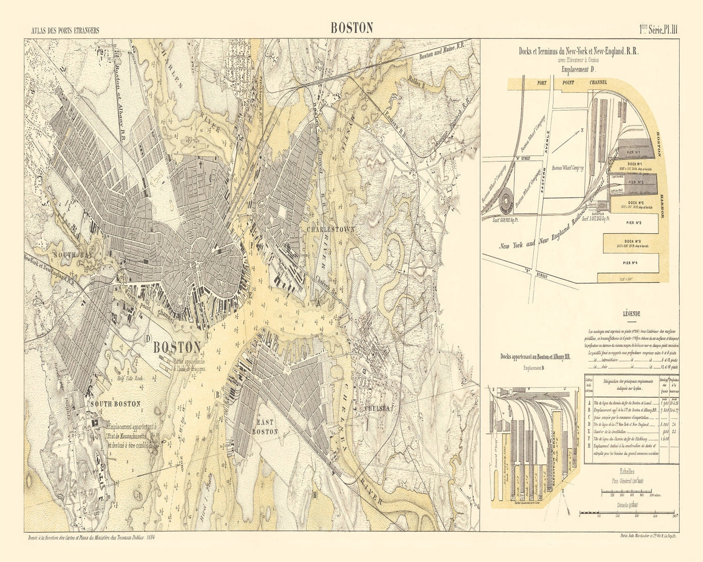 Vintage Map of Boston, Massachusetts 1884