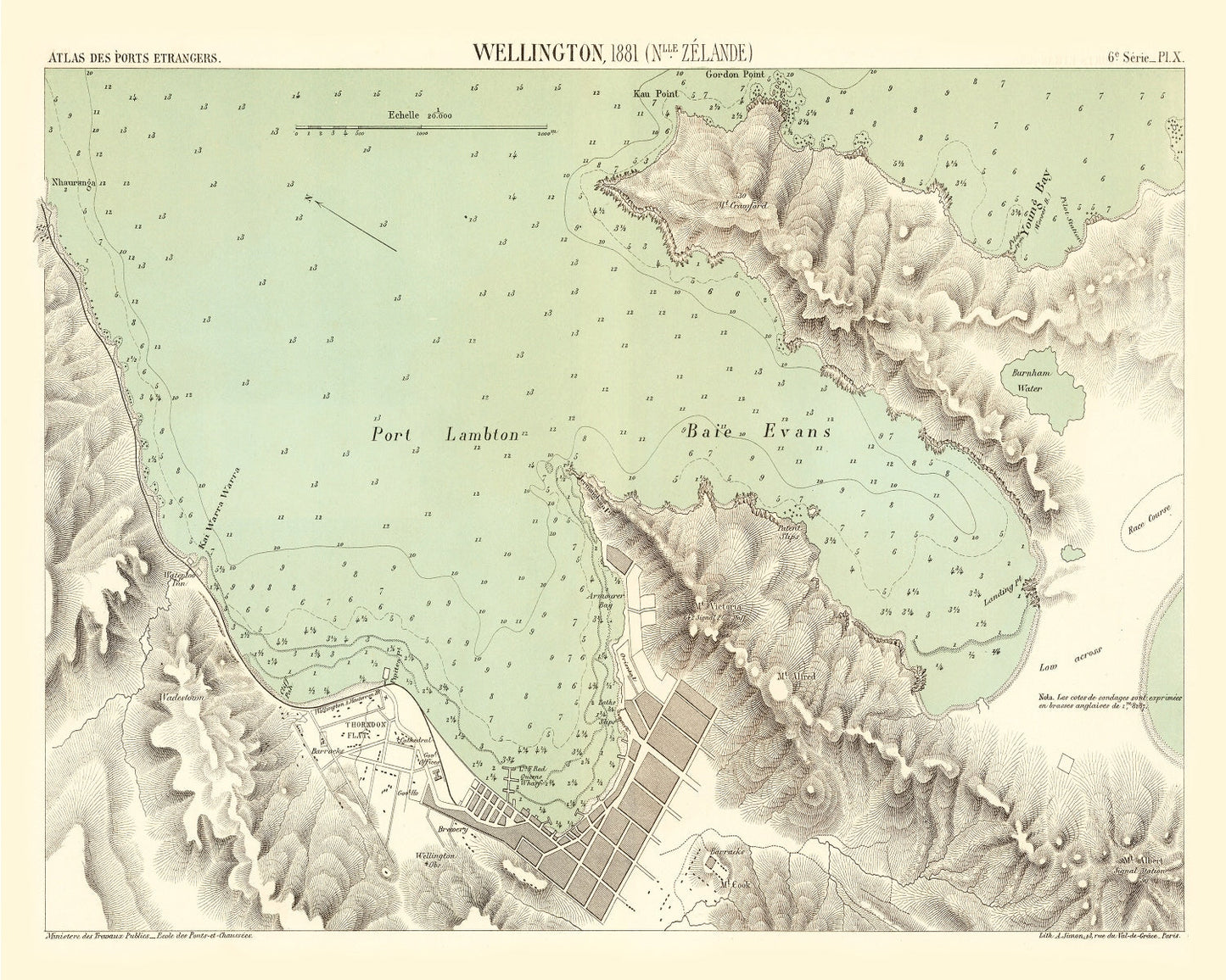 Vintage Map of Wellington, New Zealand, 1881