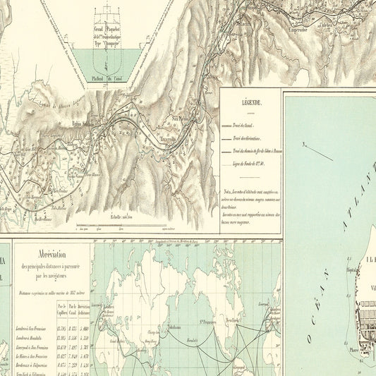 Vintage Map of the Panama Canal Region, 1886