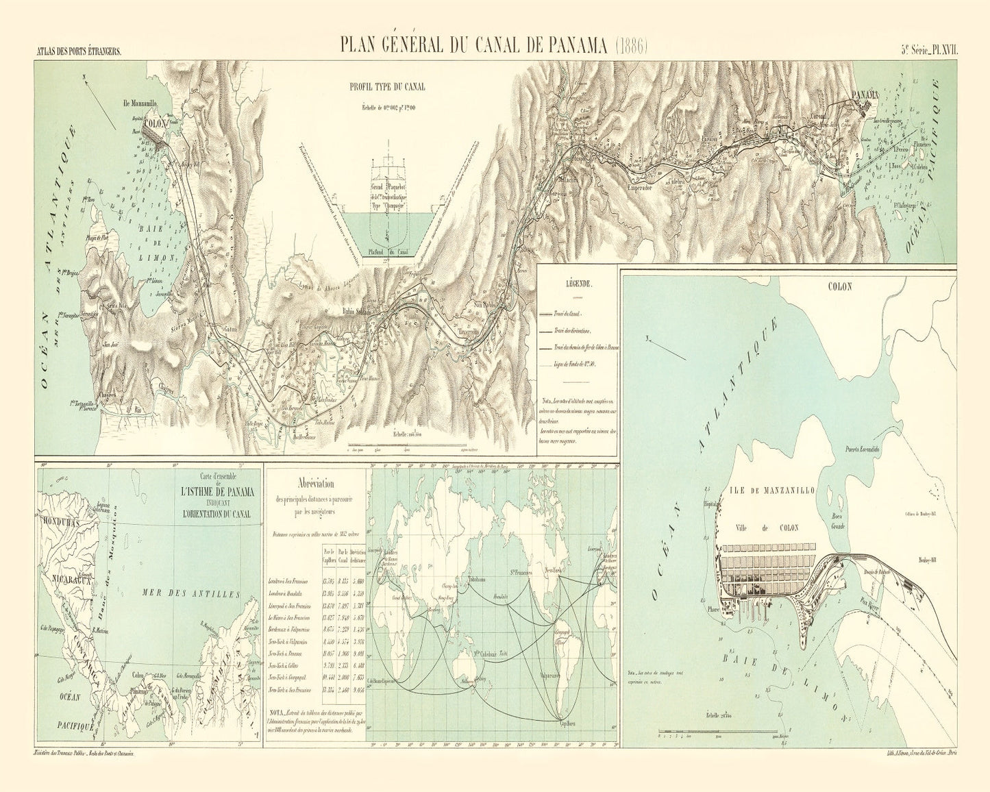 Vintage Map of the Panama Canal Region, 1886