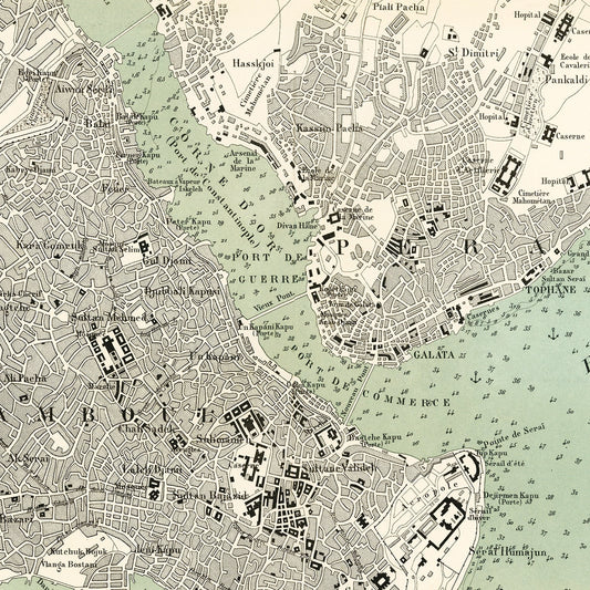 Vintage Map of Istanbul, Turkey, 1873