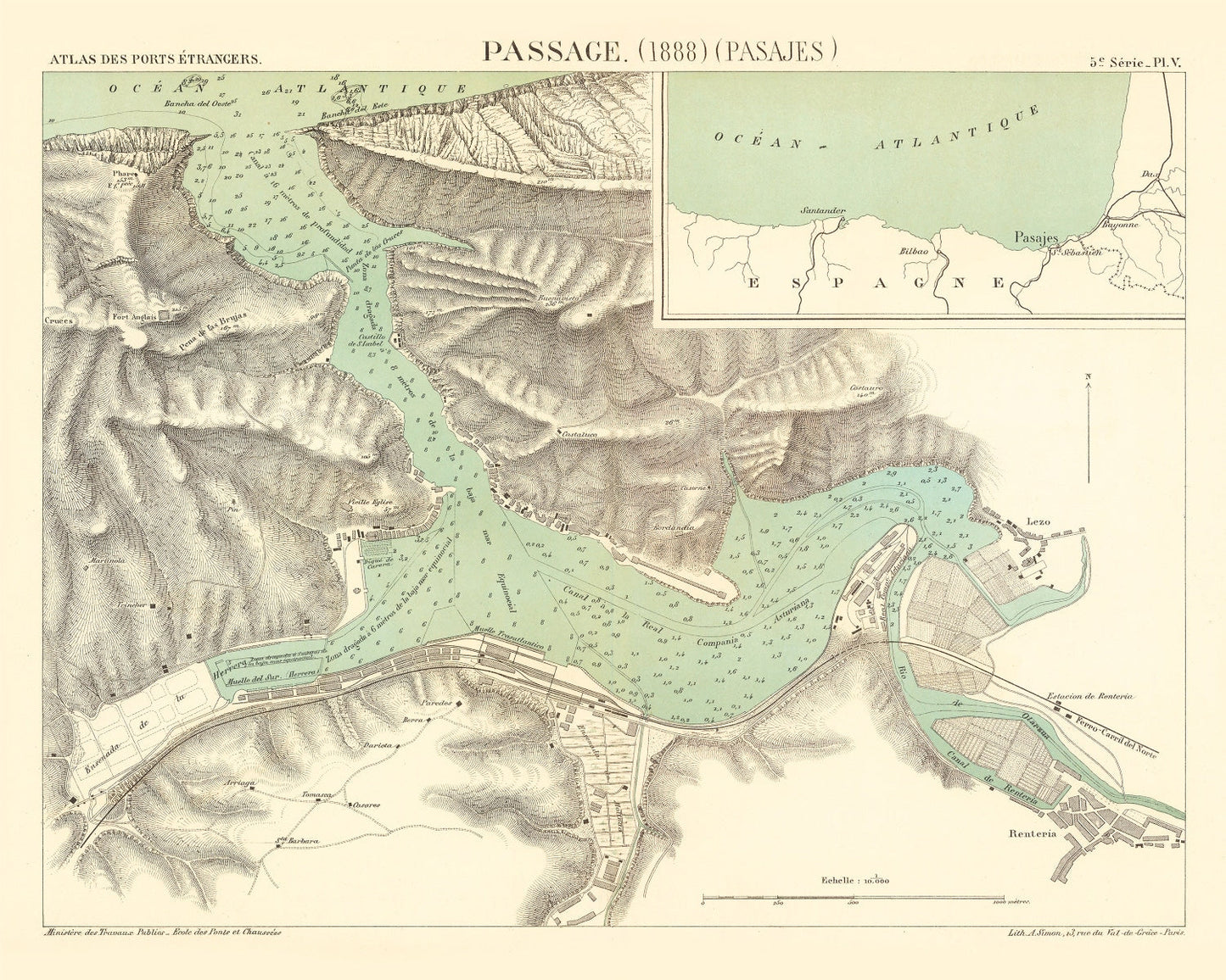 Vintage Map of Pasaia, Spain, 1888