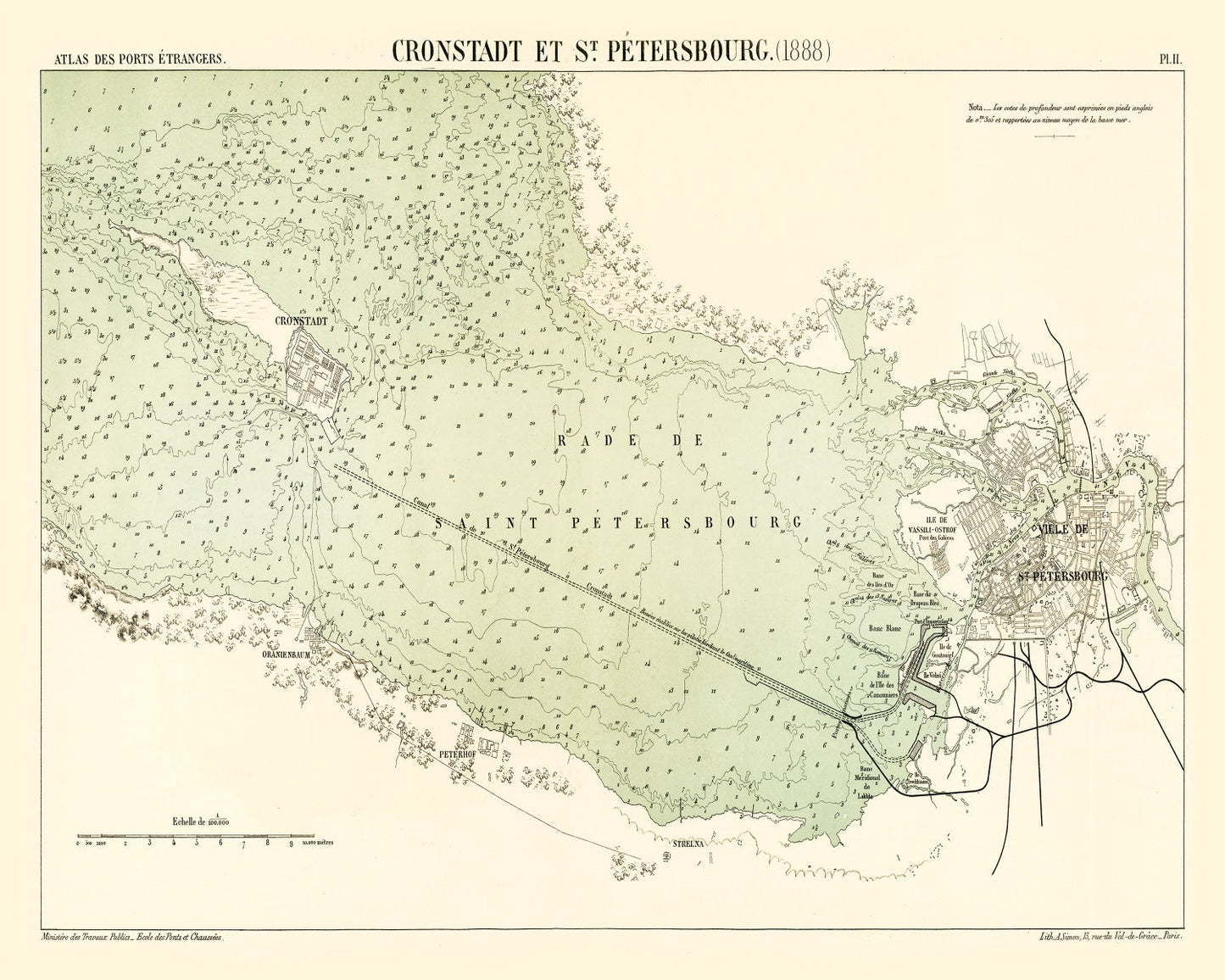 Vintage Map of Saint Petersburg, Russia, 1888 II
