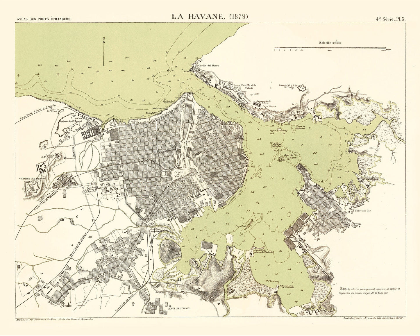 Vintage Map of Havana, Cuba, 1879