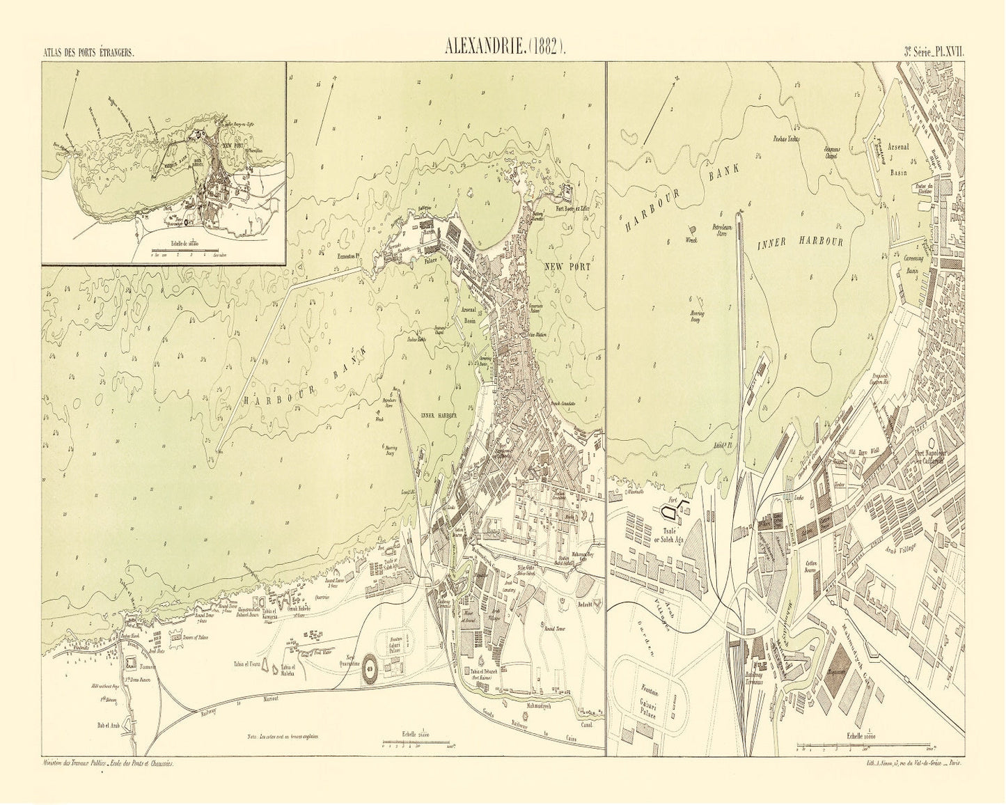 Vintage Map of Alexandria, Egypt, 1882