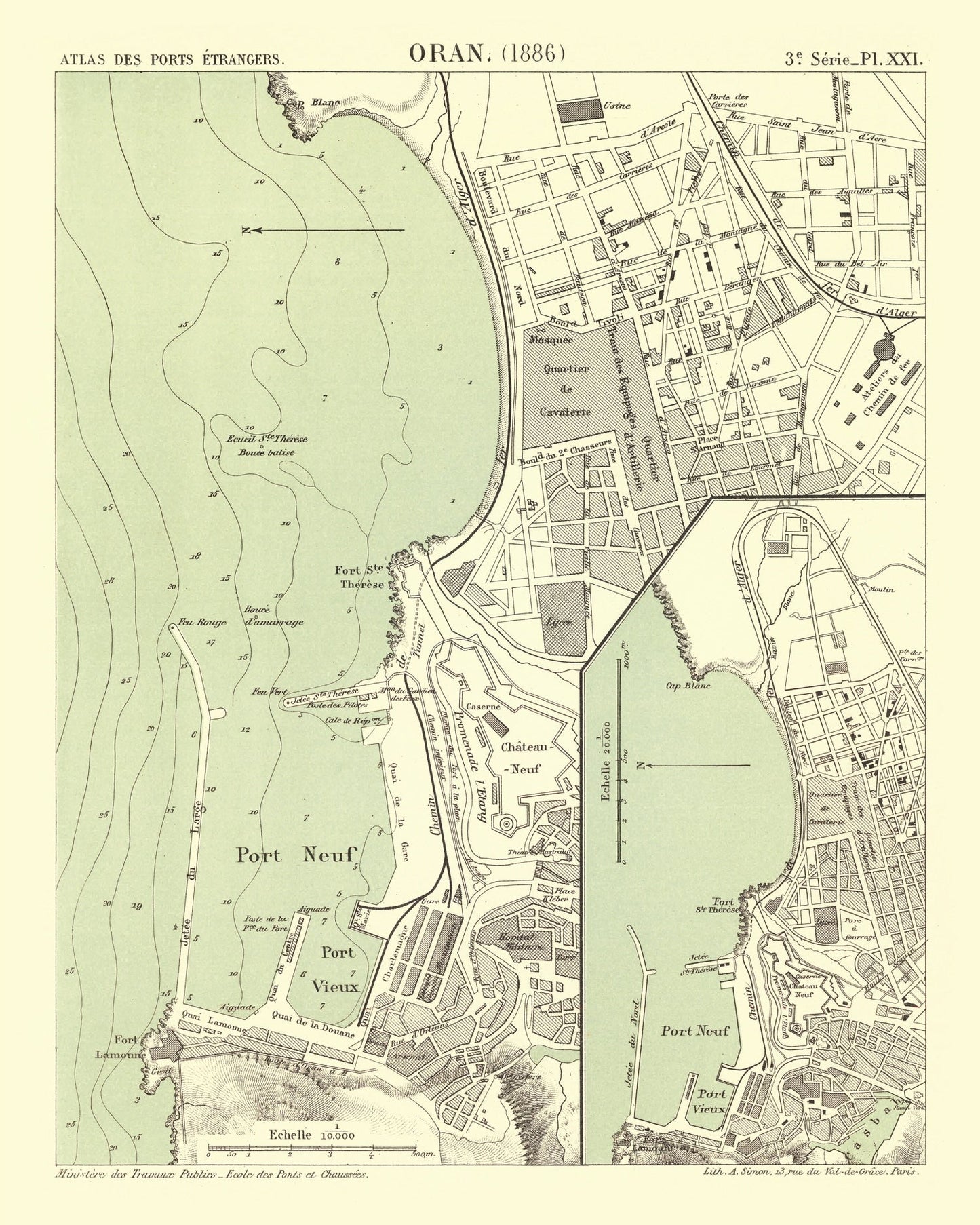 Vintage Map of Oran, Algeria, 1886