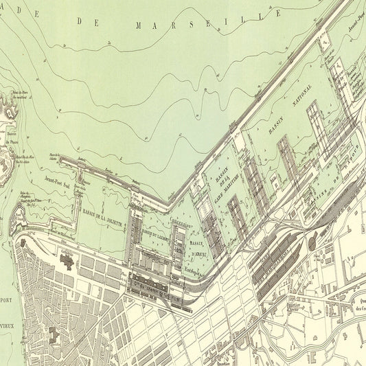 Vintage Map of Marseille, France, 1885