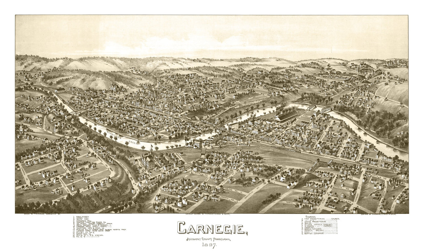 Vintage Map of Carnegie, Pennsylvania, 1897
