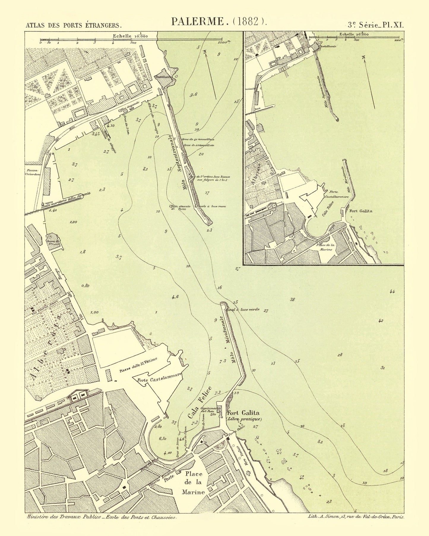 Vintage Map of Palermo, Italy, 1882