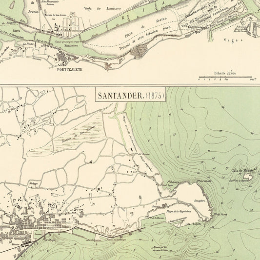 Vintage Map of Bilbao, Spain, 1878