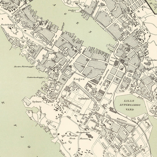Vintage Map of Bergen, Norway, 1885