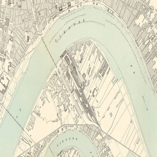 Vintage Map of Bordeaux, France, 1886