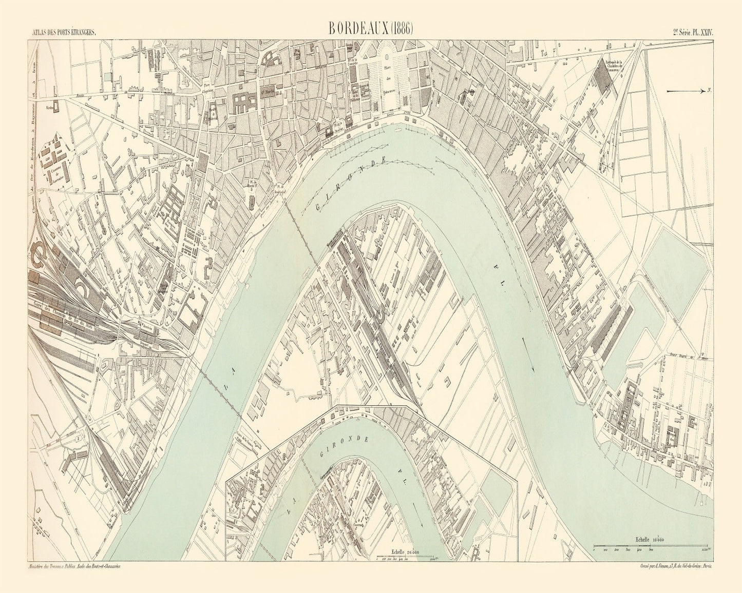 Vintage Map of Bordeaux, France, 1886