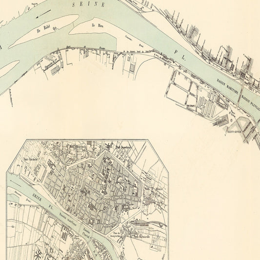 Vintage Map of Rouen, France, 1886