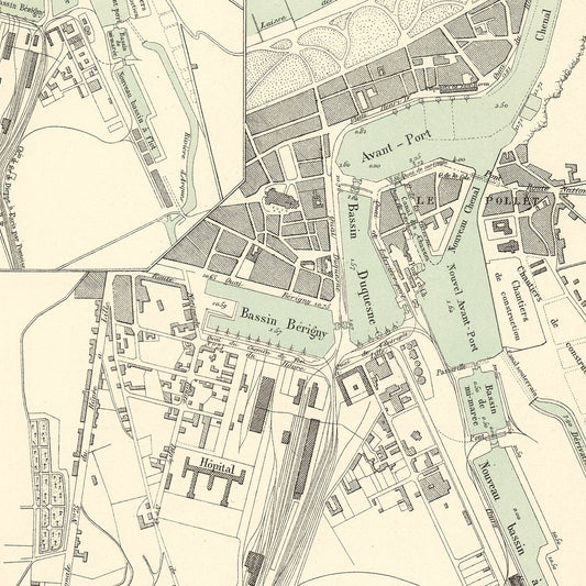 Vintage Map of Dieppe, France, 1886