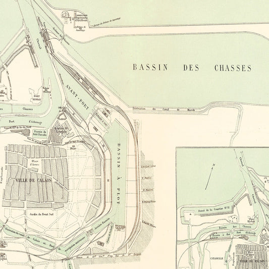 Vintage Map of Calais, France, 1886 | Wall Art