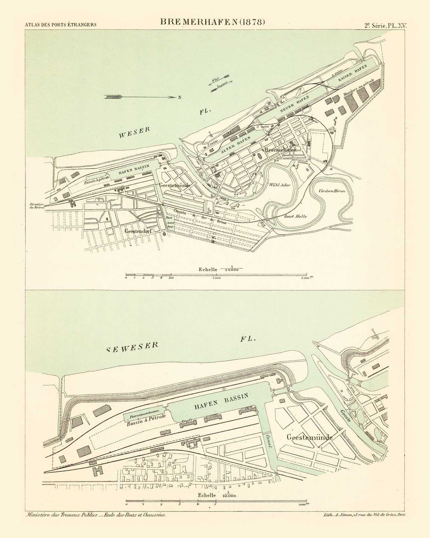 Vintage Map of Bremerhaven, Germany, 1886