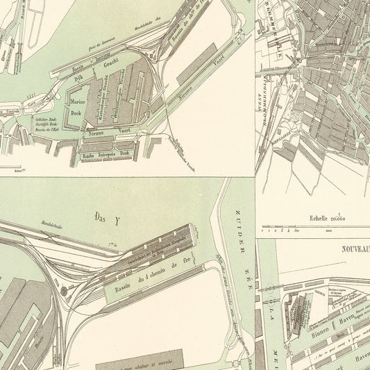 Vintage Map of Amsterdam, Netherlands, 1886