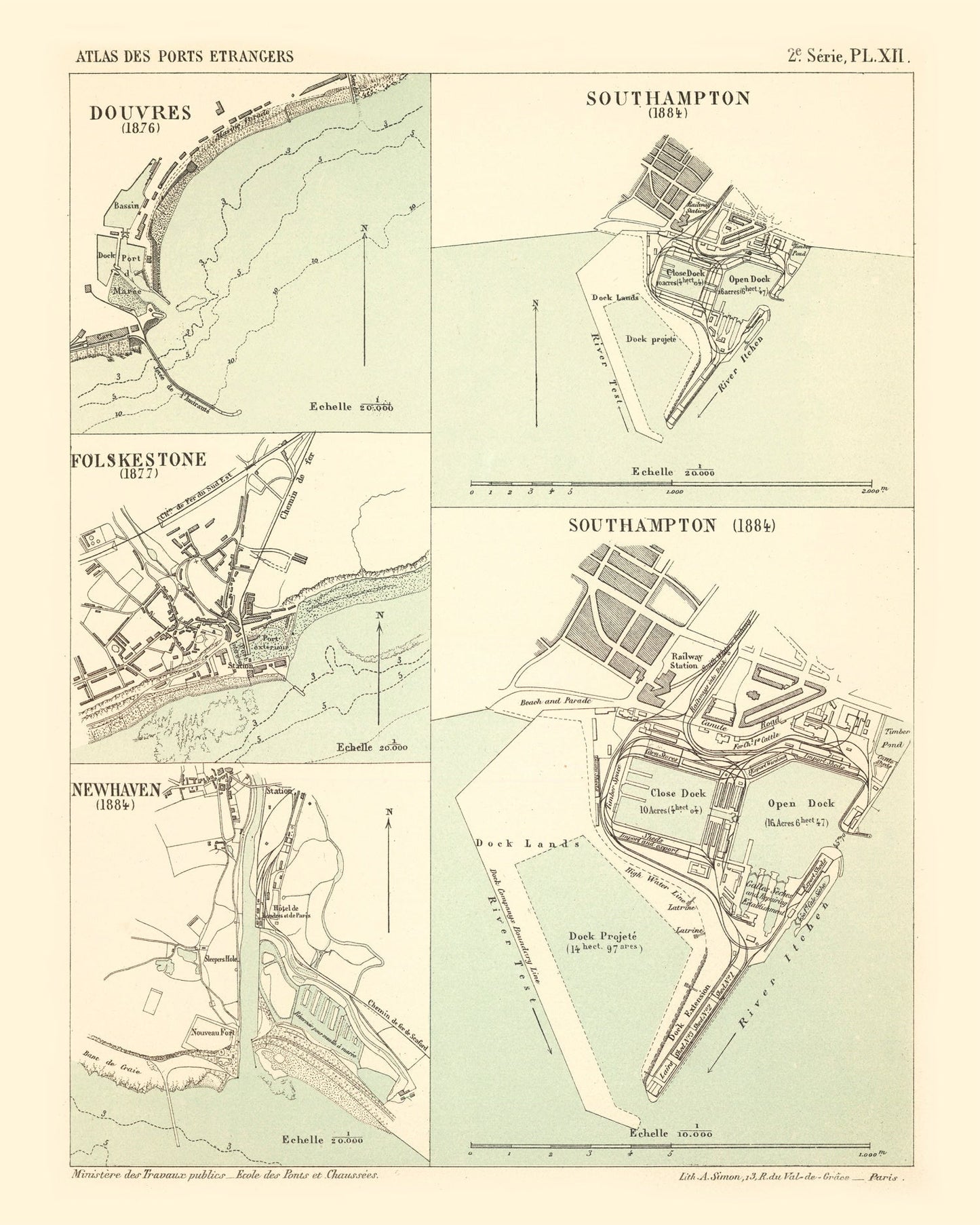 Vintage Map of Dover, England 1884